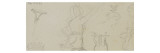 Etude de tête de femme de profil surmontée d'un oiseau  étude de lyre  étude de personnage à