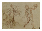 Faune nu jouant d'un instrument de musique suivi d'une bacchante dansant