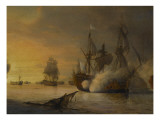 Combat naval entre le vaisseau français "l'Intrépide" commandé par le comte de Vaudreuil 