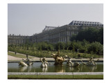 vue du parc avec le bassin du Dragon de l'allée des Marmousets et du château après abattage des