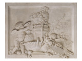Grisaille en trompe-l'oeil imitant un bas-relief (d'une série de six)  dessus de porte