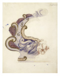 Modèle de coupe en faience en forme de monstre marin  dans un cartouche de 