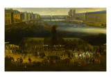 Vue perspective 2 de la Seine de Paris sur le palais du Louvre  depuis le Pont Neuf vers 1666