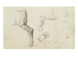 Etude d'arrière train de cheval  étude de patte avant gauche de cheval  étude de tête d'homme de