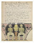 Album Ancien culte Mahori :  Personnage masqué entouré de 2 personnages et 