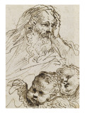 Demi-figure de vieillard et deux têtes d'anges ; Demi-figure d'homme nu  assis  tourné vers droite
