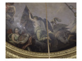 La France en armes répandant la foudre et tenant un bouclier orné du portrait de Louis XIV