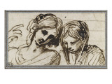 Etude de deux têtes de jeunes femmes ; Saint Jean-Baptiste  assis  de profil  tenant une coupe ;