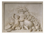Grisaille en trompe-l'oeil imitant un bas-relief (d'une série de six)  dessus de porte
