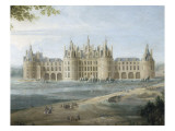 Vue du château de Chambord vers 1722 - au premier plan  le duc d'Orléans  Régent  donnant ses