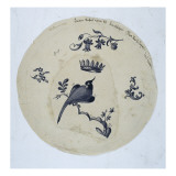 Modèle de décor pour une assiette du service à dessert Louis XV héraldique : perroquet perché