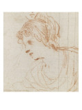 Demi-figure de femme assise  tête tournée vers droite ; Tête de femme  de profil vers gauche
