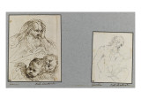 Demi-figure de vieillard et deux têtes d'anges ; Demi-figure d'homme nu  assis  tourné vers droite
