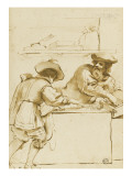 An Old Man and a Young Man Counting Money in a Shop