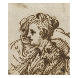 Femme enlacée par un homme devant une autre figure ; Tête de femme  penchée vers la droite ; Deux