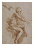 Femme nue assise sur des nuées portée par deux enfants ailés  reprise de la main droite et