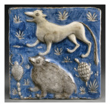 Carreau de revêtement illustrant un passage du Livre des Merveilles de Qazwini : chien  hérisson 