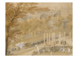 Vue perspective 3 des jardins du château de Versailles prise depuis le Bassin de Neptune vers 1740
