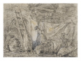 Jeune fille accrochant du linge