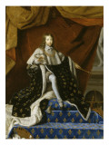 Louis XIV âgé de 10 ans (1638-1715)  représenté en 1648 sur son trône en grand manteau royal 