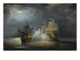 Combat naval entre la frégate "la Vénus" commandée par le capitaine Hamelin contre la frégate