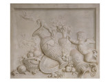 Grisaille en trompe-l'oeil imitant un bas-relief (d'une série de six)  dessus de porte