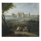 Vue du château de Chambord vers 1722 - au premier plan  le duc d'Orléans  Régent  donnant ses