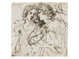 Deux femmes conversant  vues en buste ; Etude d'une femme nue  de profil  se relevant