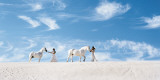 Leading Horses in Desert