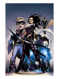 Young Avengers 10 Cover: Bishop  Kate  Patriot  Wiccan  Stature  Vision and Hulkling Stretching