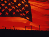 Digital Composite of the American Flag over the Countryside