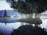 Misty Lake with a Shrine on Bali Island  Indonesia