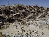 Workers Swarm over Scaffolding to Erect the Nagarjuna Sagar Dam