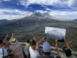 Visitors Compare the Cone of Mt St Helens with an Earlier Photo of It