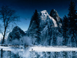 A Steep  Snow-Dusted Peak in the Sierra Nevada Mountains