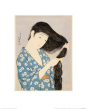 Woman in a Bathrobe Combing Her Hair