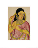 Portrait of a Laday Unveiling  Kalighat Style  India  1860