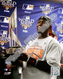Edgar Renteria with the World Series MVP Trophy Game Five of the 2010 MLB World Series