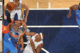 Oklahoma City Thunder v Indiana Pacers: Russell Westbrook  Mike Dunleavy and James Posey