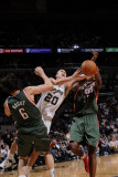 Milwaukee Bucks v San Antonio Spurs: Manu Ginobili andrew Bogut and Luc Mbah a Moute