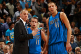 Dallas Mavericks v New Orleans Hornets: Rick Carlisle  Jose Barea and Dirk Nowitzki
