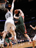 Milwaukee Bucks v San Antonio Spurs: Ersan Ilyasova and Tiago Splitter