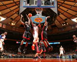 Miami Heat v New York Knicks: Raymond Felton  Joel Anthony and LeBron James
