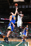 Golden State Warriors v Utah Jazz: Al Jefferson and Andris Biedrins