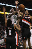 Portland Trail Blazers v Boston Celtics: Marquis Daniels  Marcus Camby and Patrick Mills