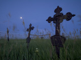 Grave Markers Silhouetted in Early Morning at St Boniface Cemetery