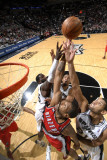 Portland Trail Blazers v San Antonio Spurs: Marcus Camby  Tim Duncan and DeJuan Blair