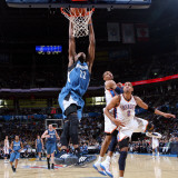 Minnesota Timberwolves v Oklahoma City Thunder: Corey Brewer  Russell Westbrook and Thabo Sefolosha
