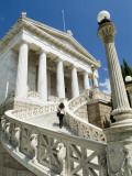 A Student Climbs the Stairs to the National Library in Athens