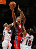 New Jersey Nets v Atlanta Hawks: Damien Wilkins  Derrick Favors and Josh Powell